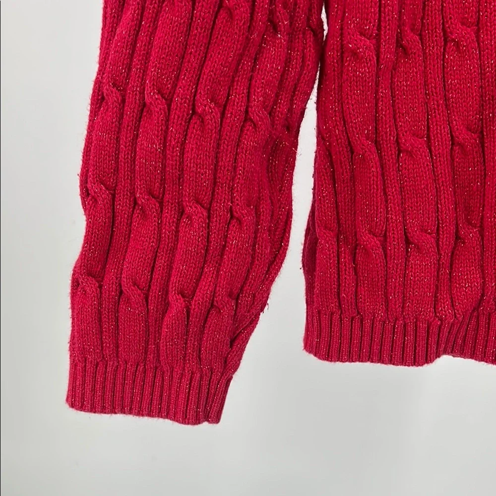 Karen Scott Red Crew Neck Sweater with Textured Knit XL cable knit metallic
